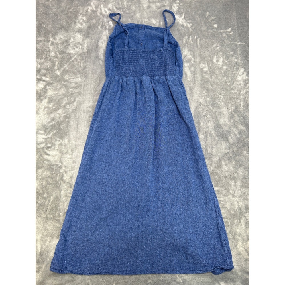 Old Navy Blue Linen Blend Button Front Midi Dress Smocked Back Small - Picture 3 of 5